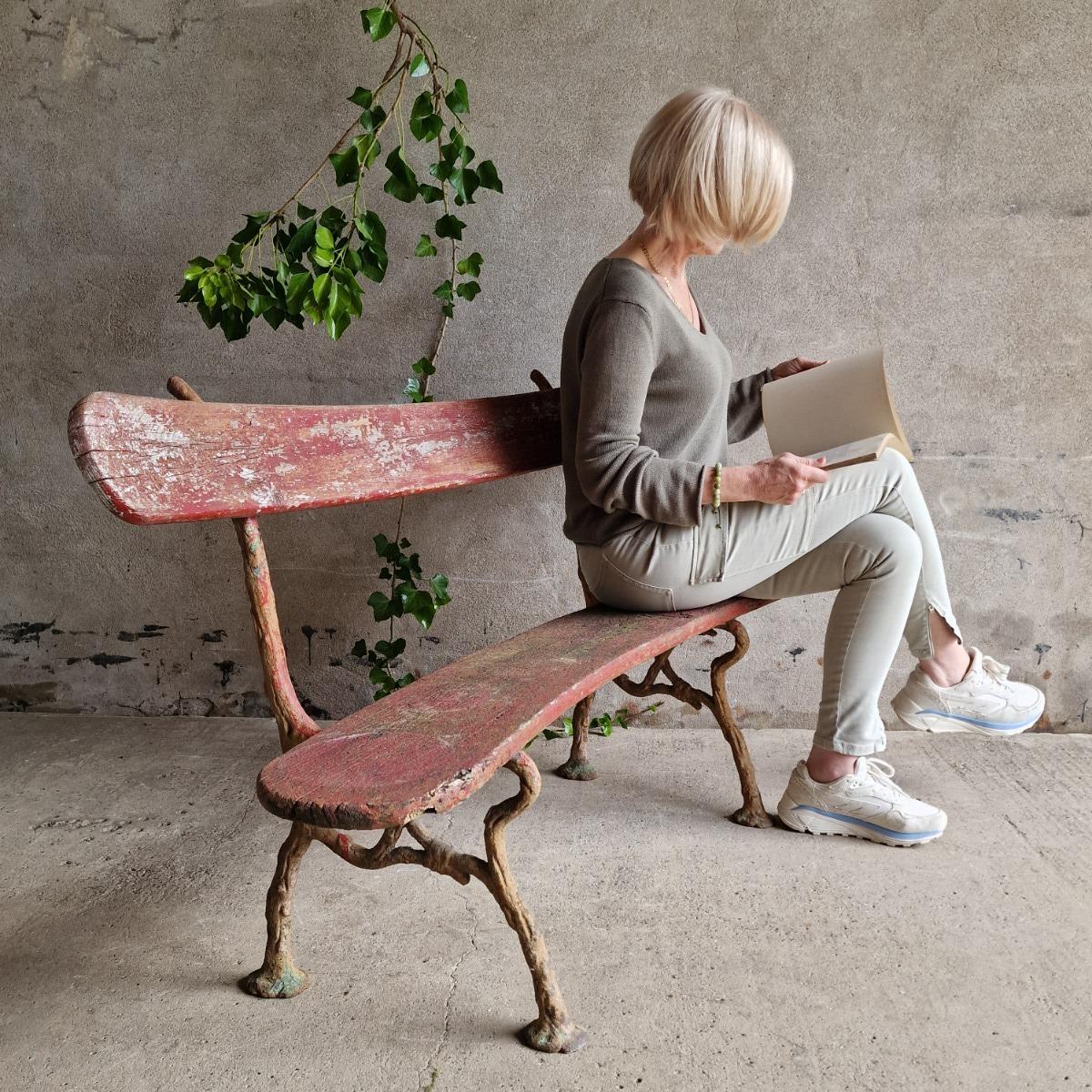 19thC curved garden bench