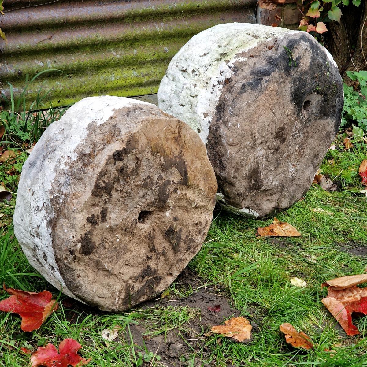 2 handcarved primitive stone planters