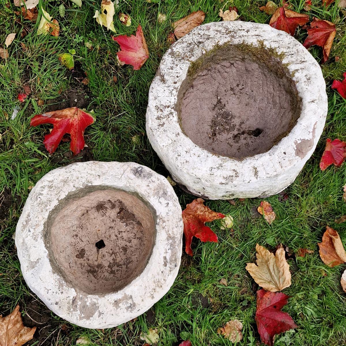 2 handcarved primitive stone planters