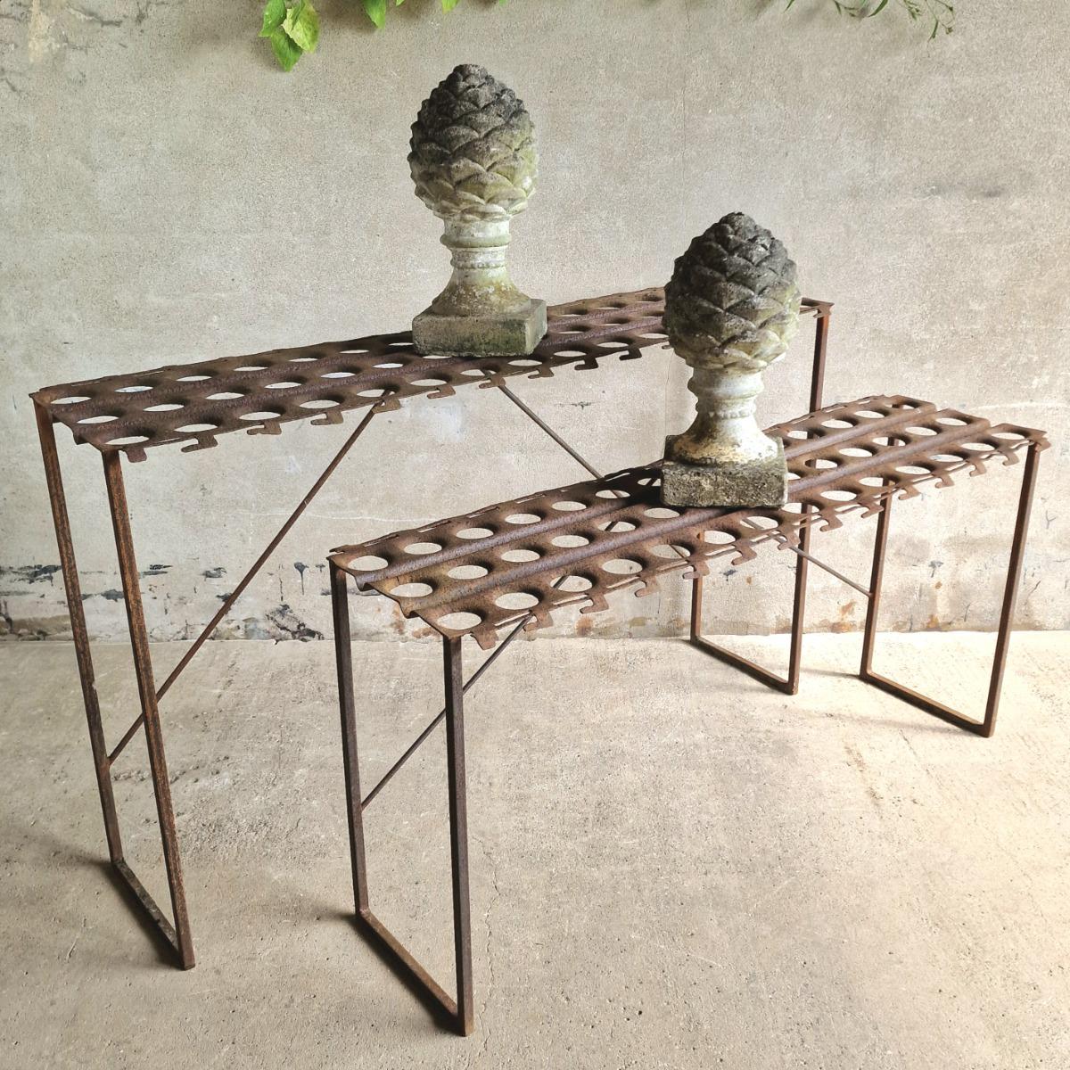 2 metal console tables