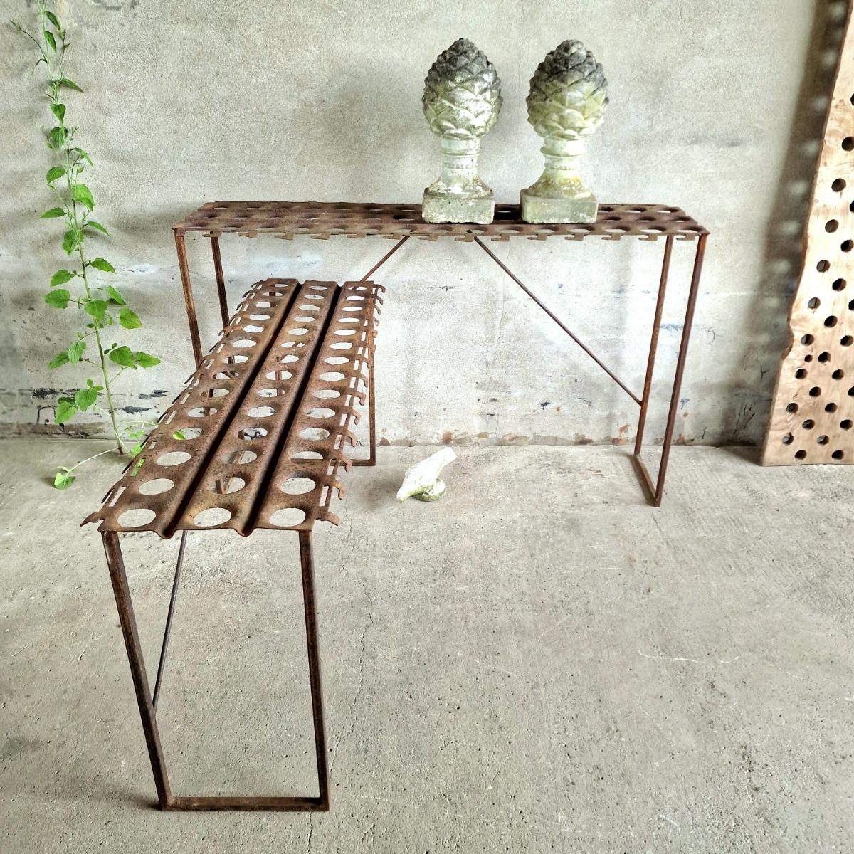 2 metal console tables