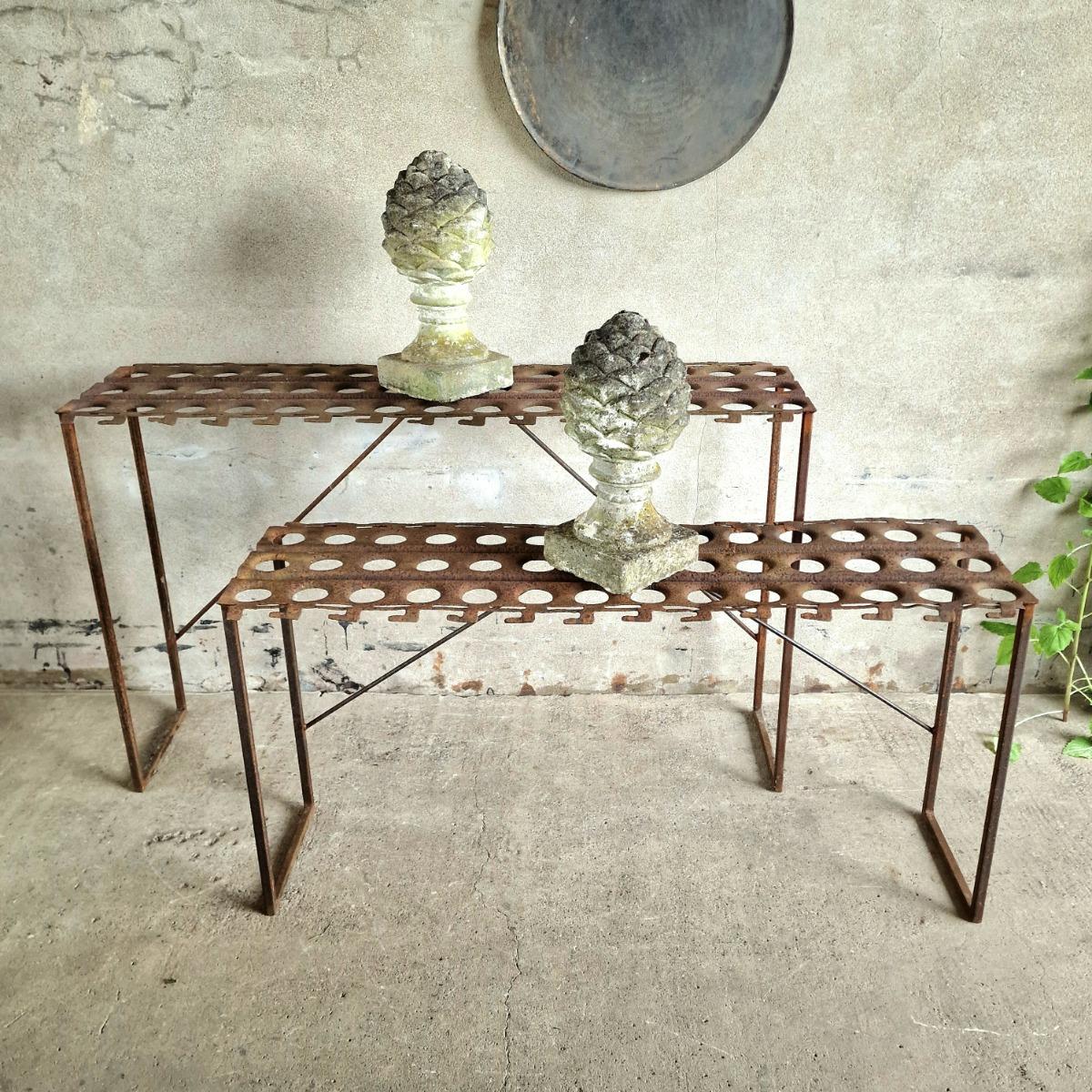 2 metal console tables