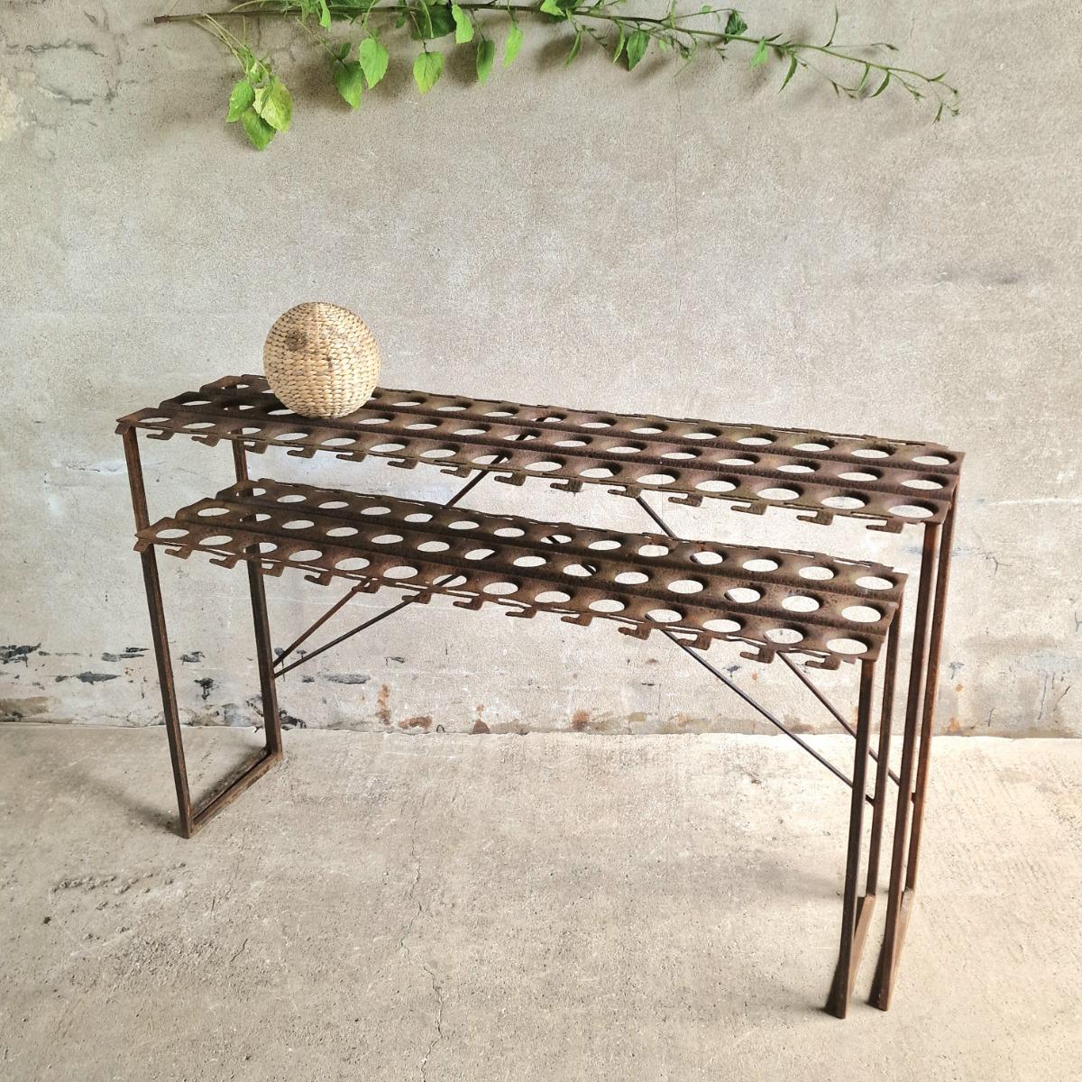 2 metal console tables