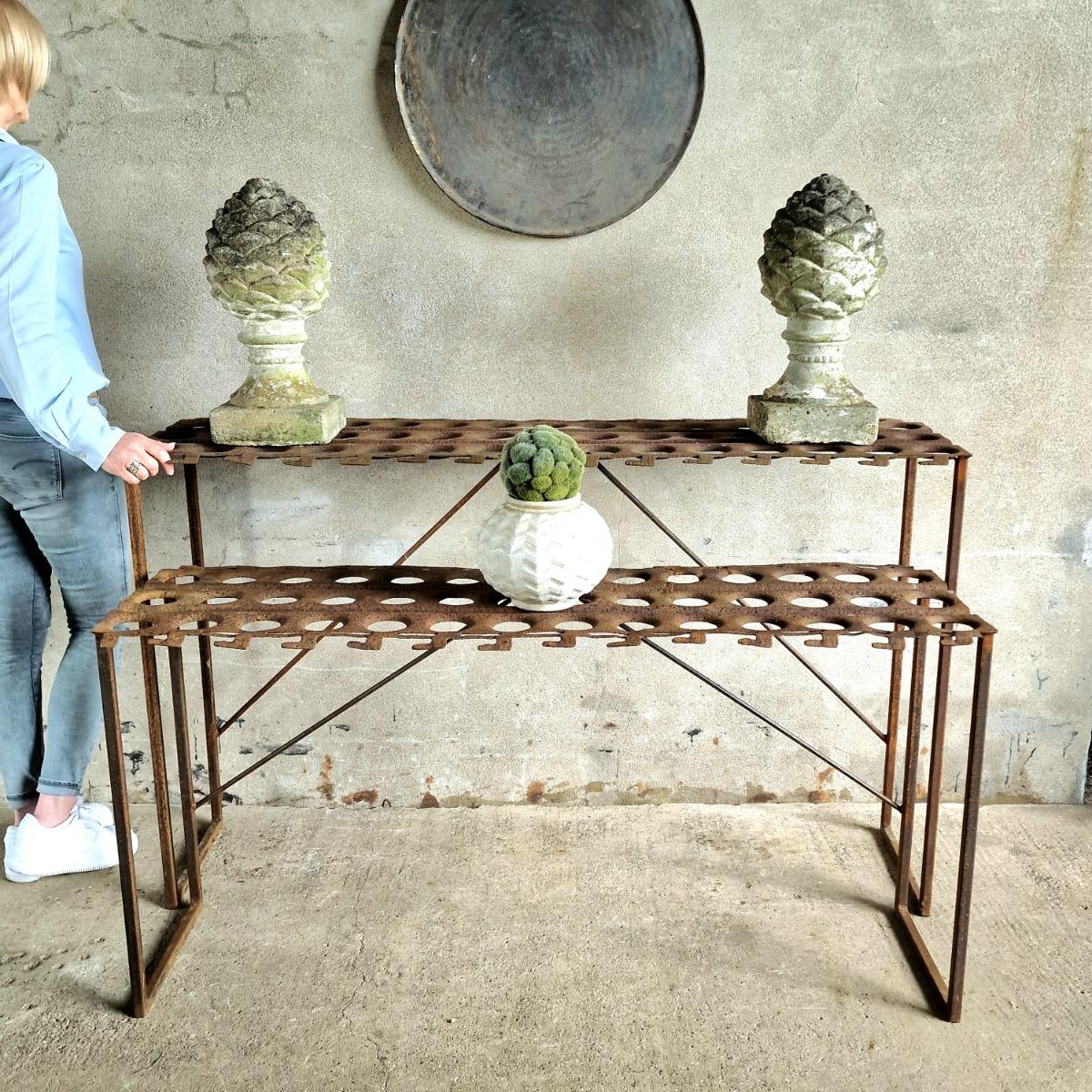 2 metal console tables