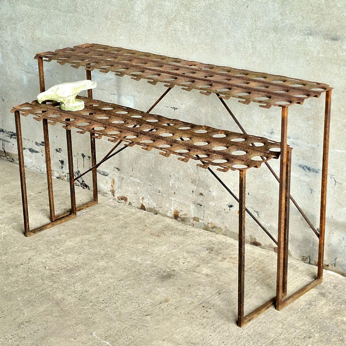 2 metal console tables