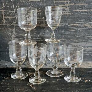 6 French 19thC wine glasses