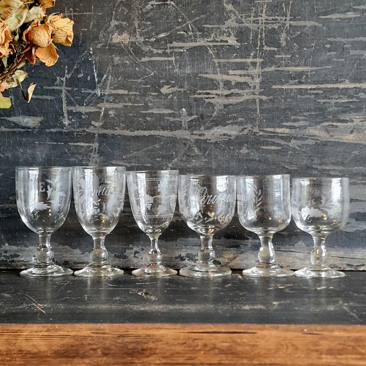 6 French 19thC wine glasses