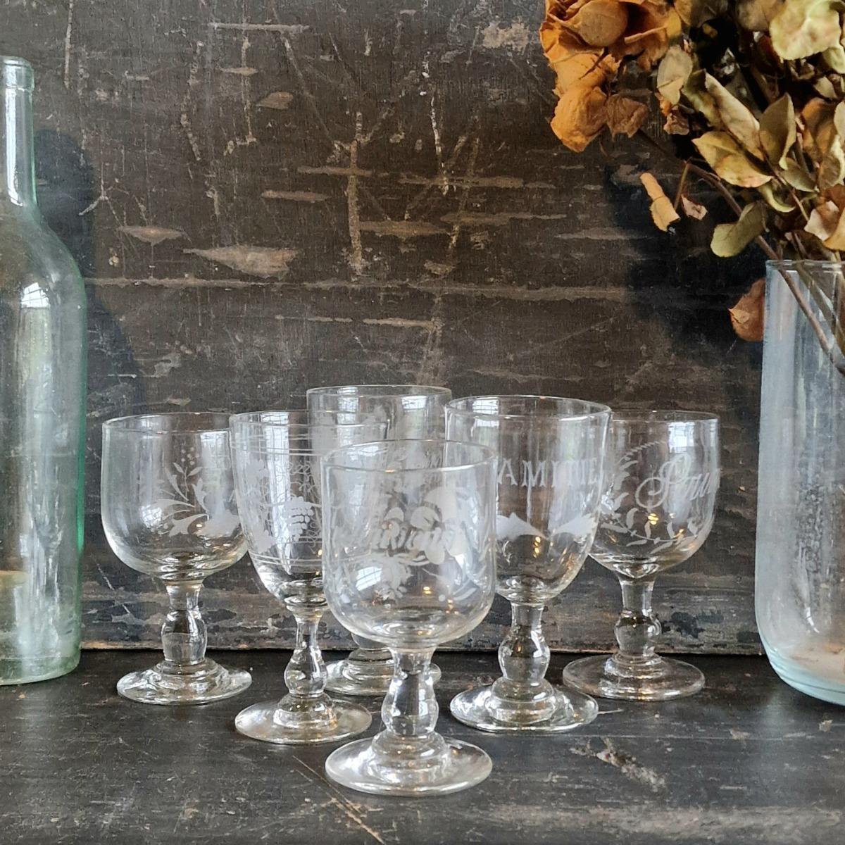 6 French 19thC wine glasses