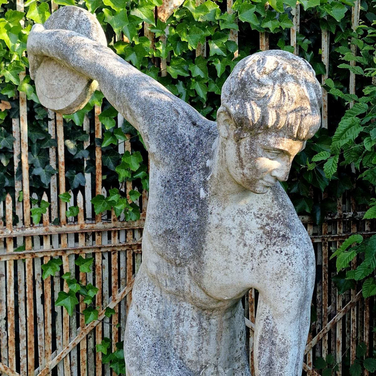 Life-size cast stone Discobolus