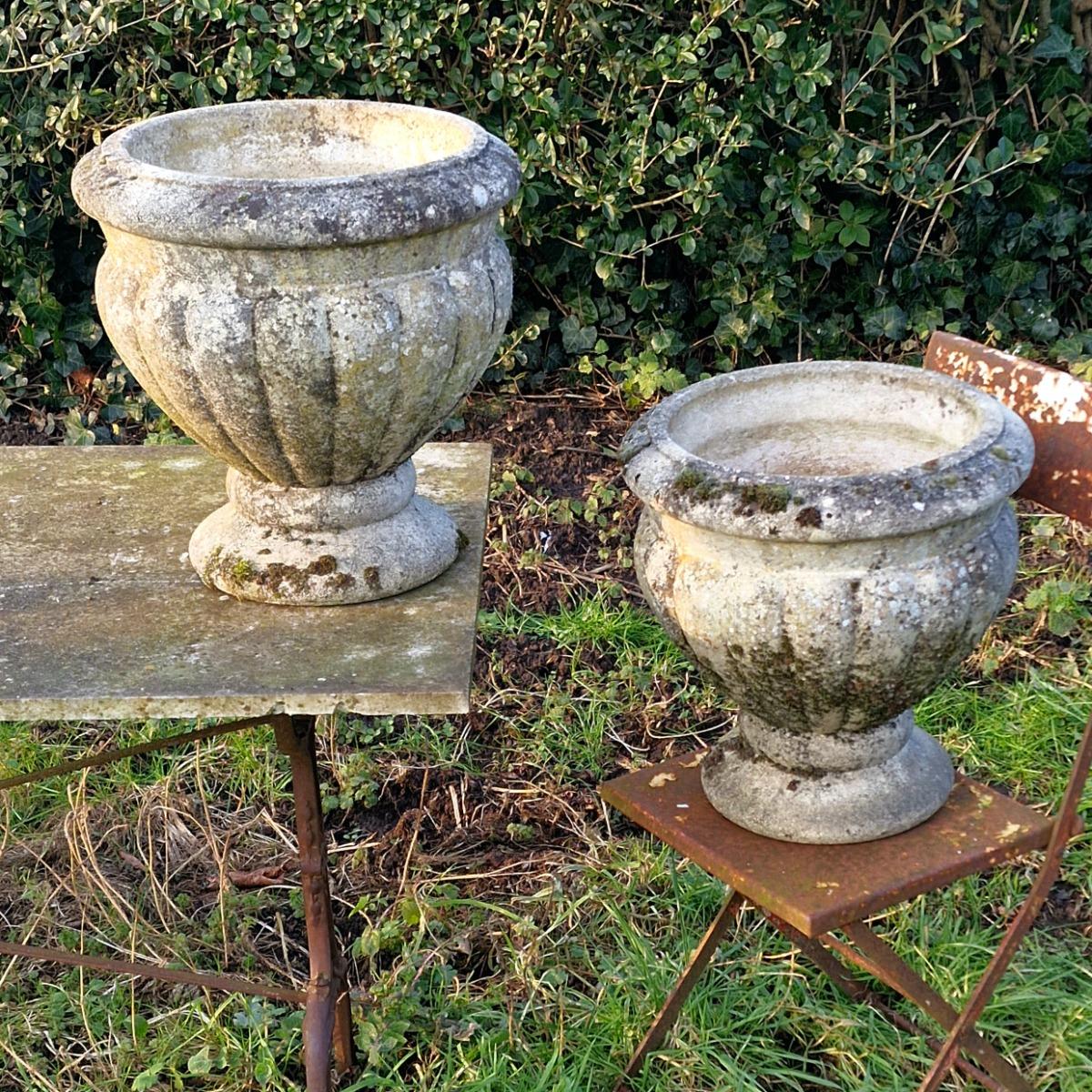 Pair of cast stone planters