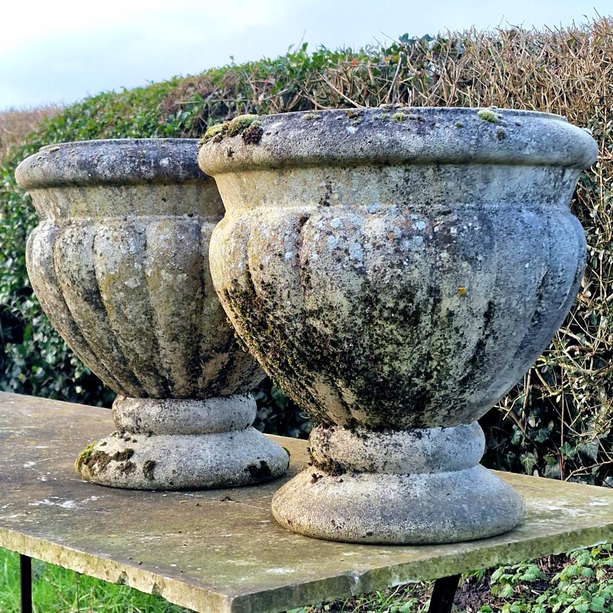 Pair of cast stone planters