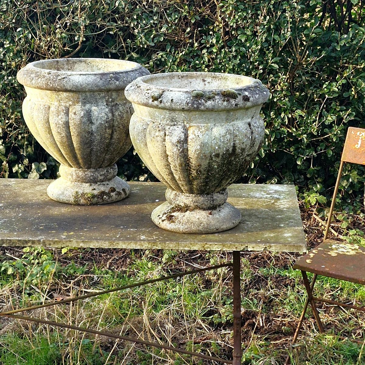 Pair of cast stone planters