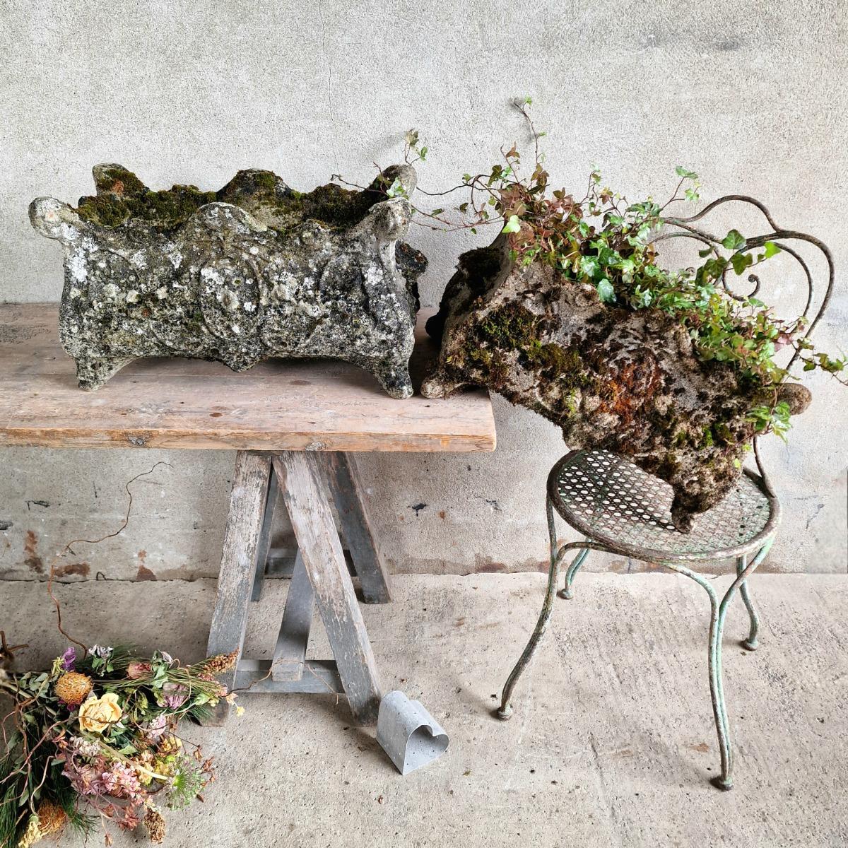 Pair of cast stone planters