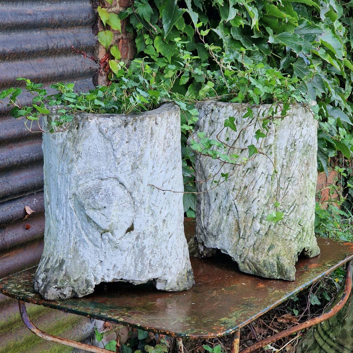 Pair of faux-bois planters