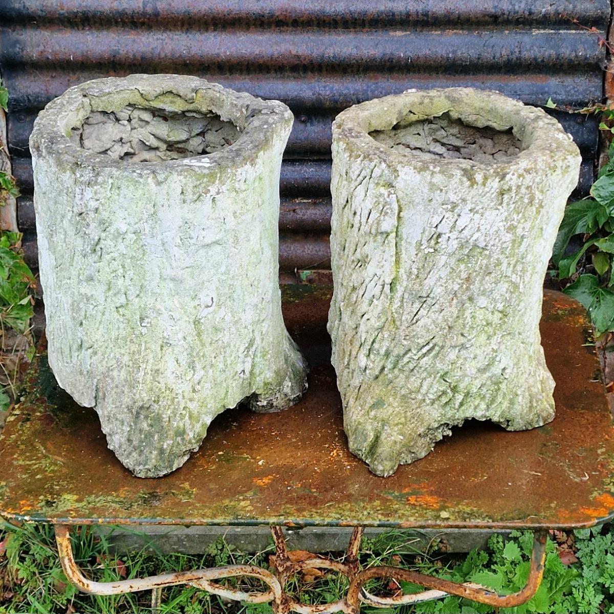 Pair of faux-bois planters