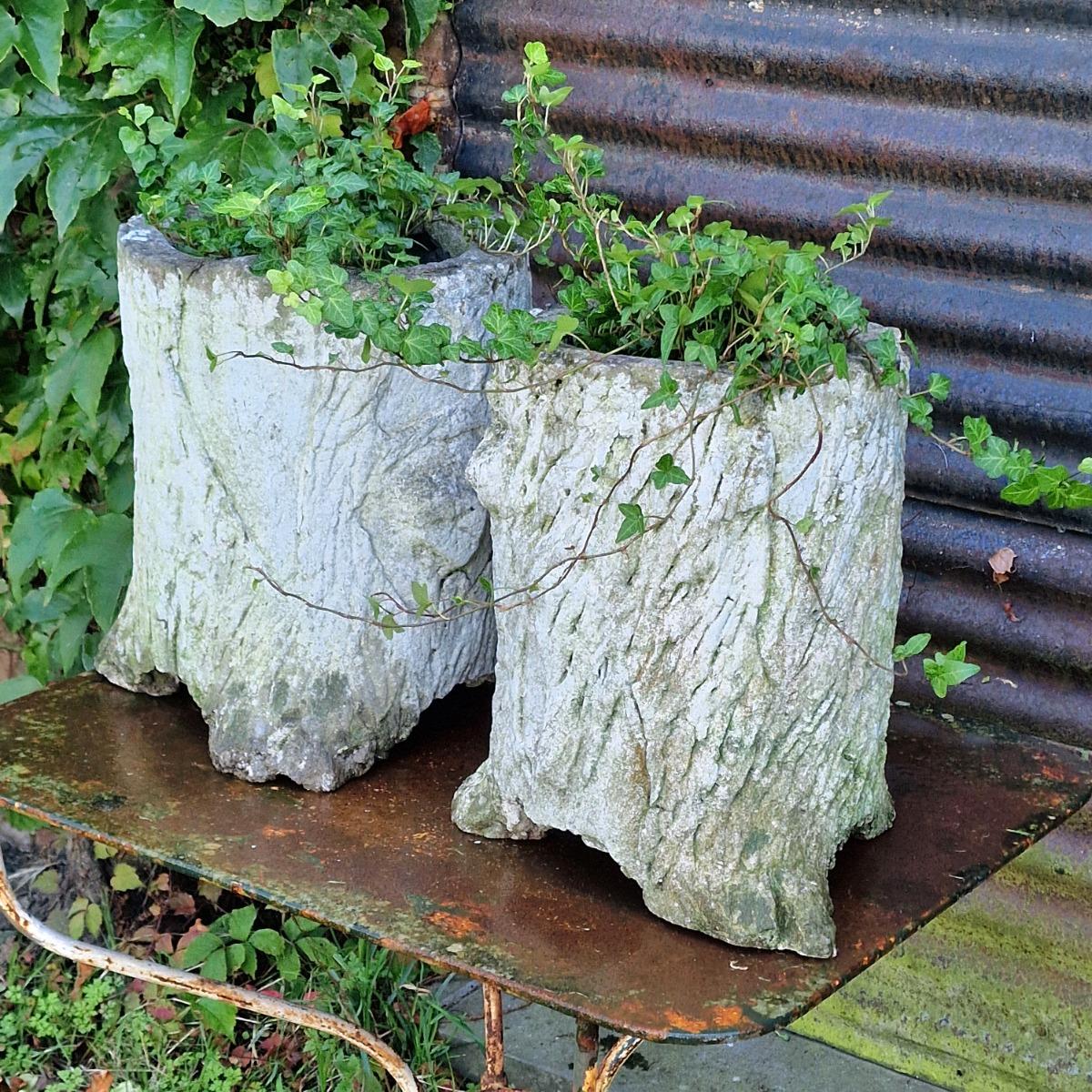 Pair of faux-bois planters