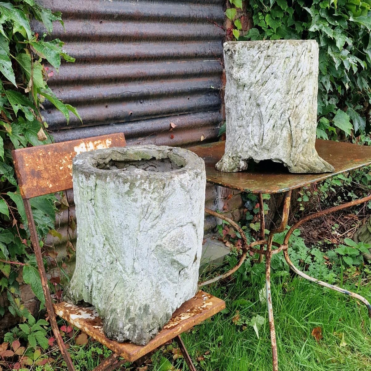 Pair of faux-bois planters