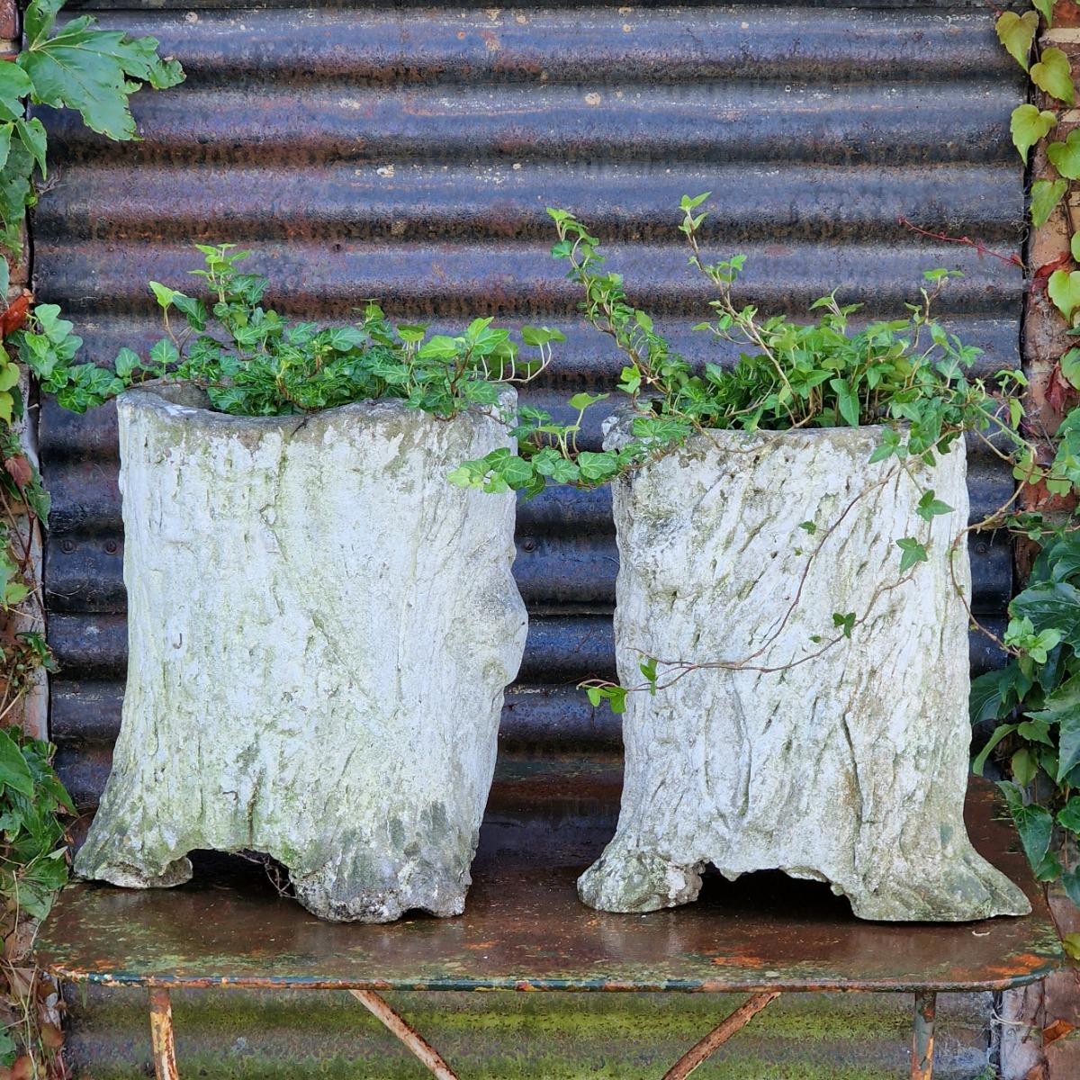 Pair of faux-bois planters