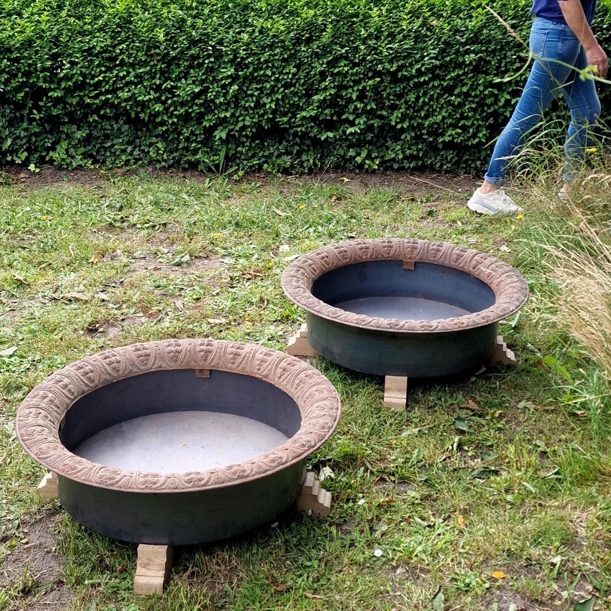 Pair of low cast iron planters