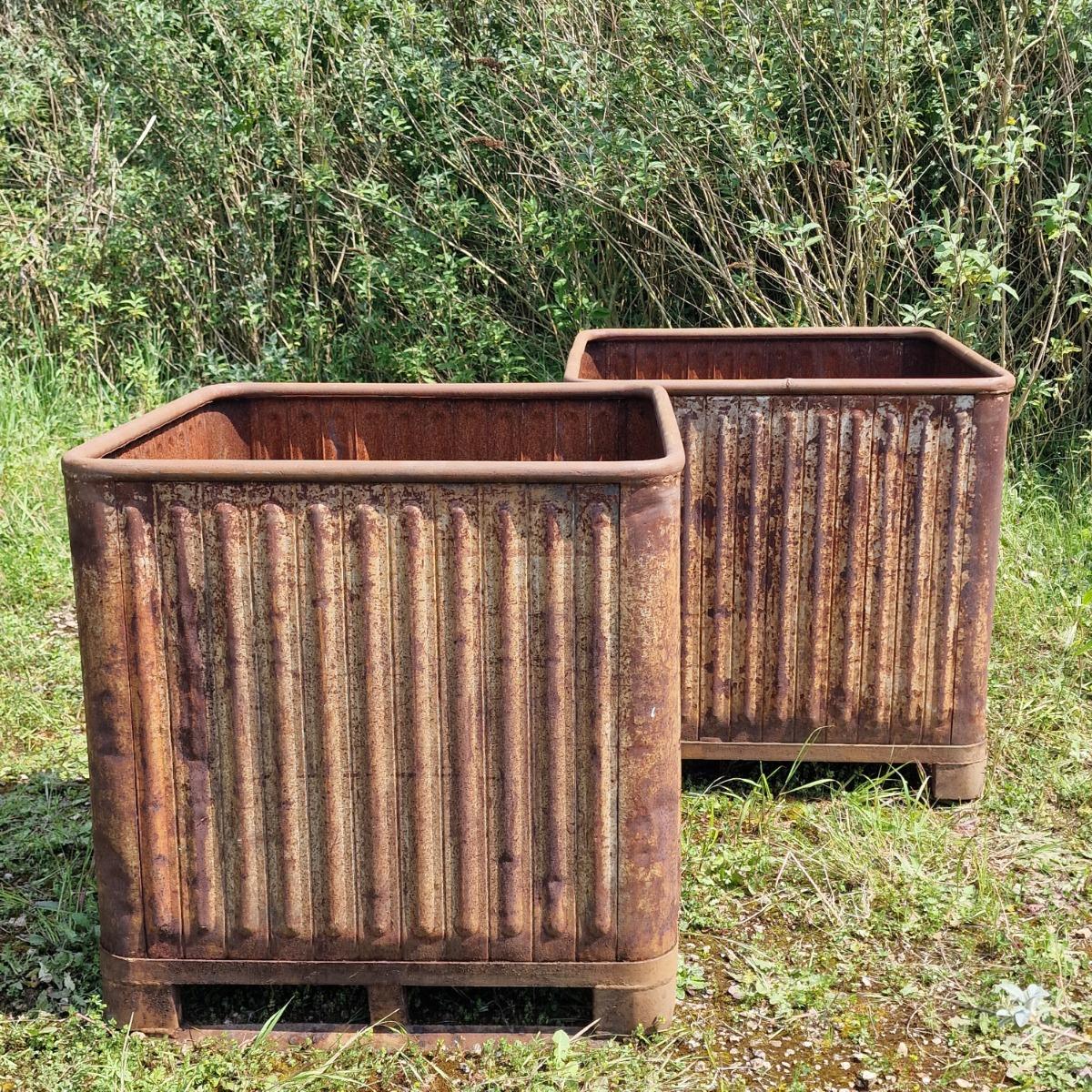 Pair of XL industrial orangerie planters