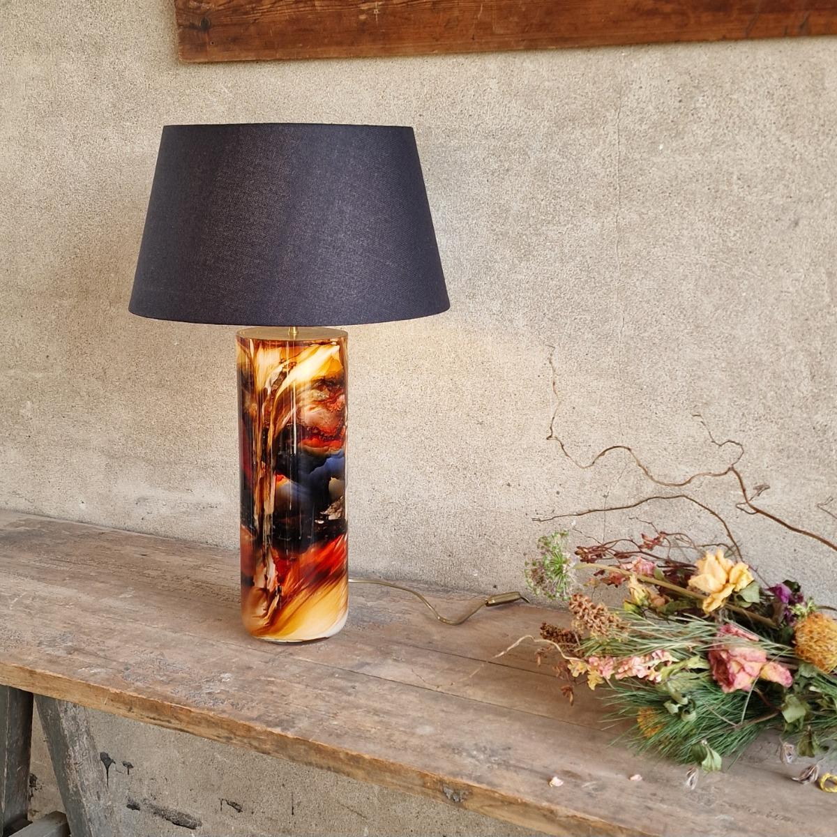 Reverse painted glass design lamp