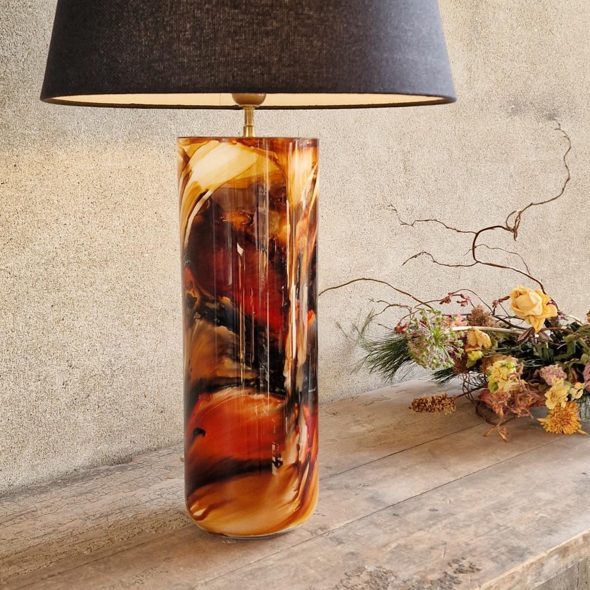 Reverse painted glass design lamp