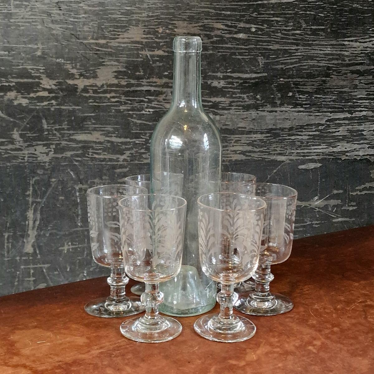 Set of 6 old French wine glasses