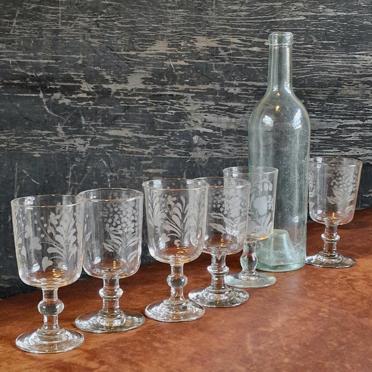 Set of 6 old French wine glasses