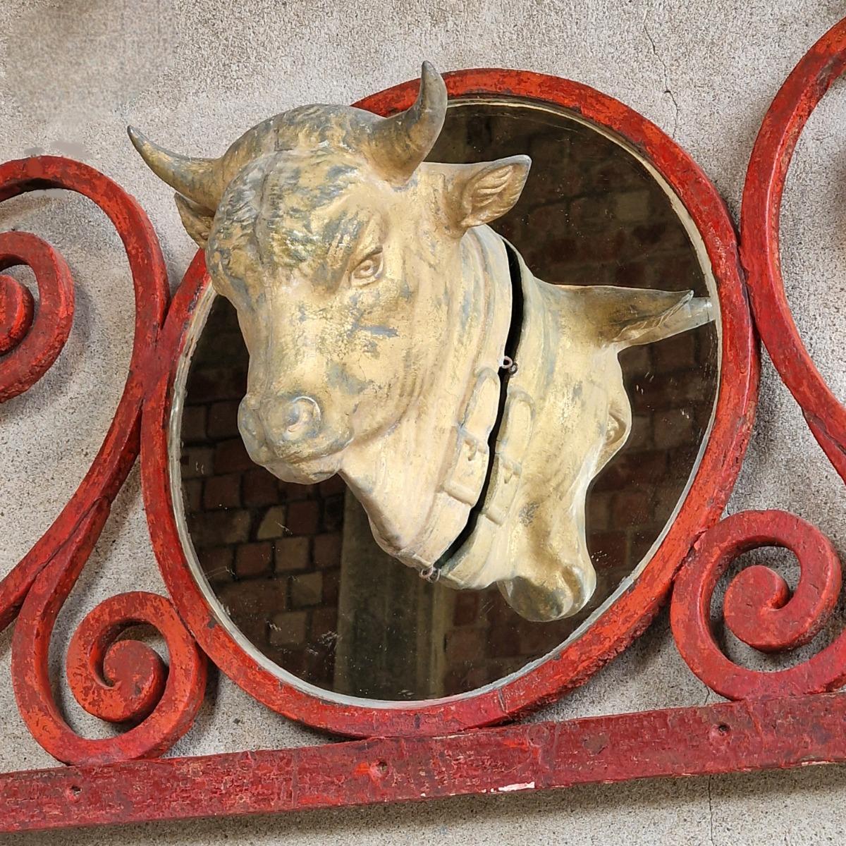 Zinc bull's head on frame