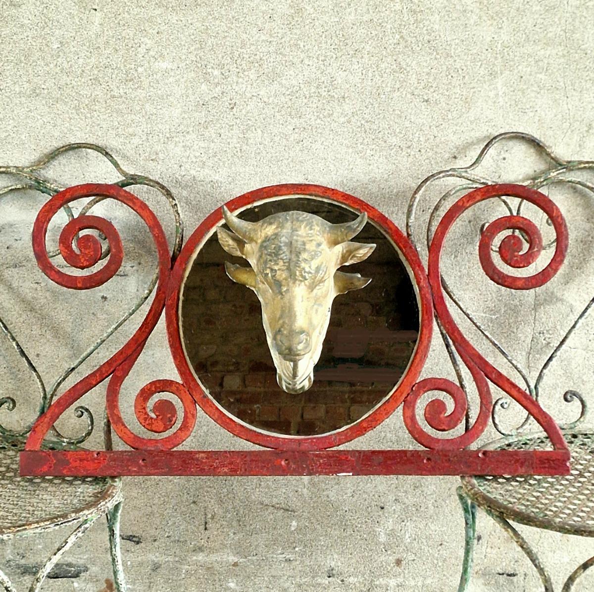 Zinc bull's head on frame